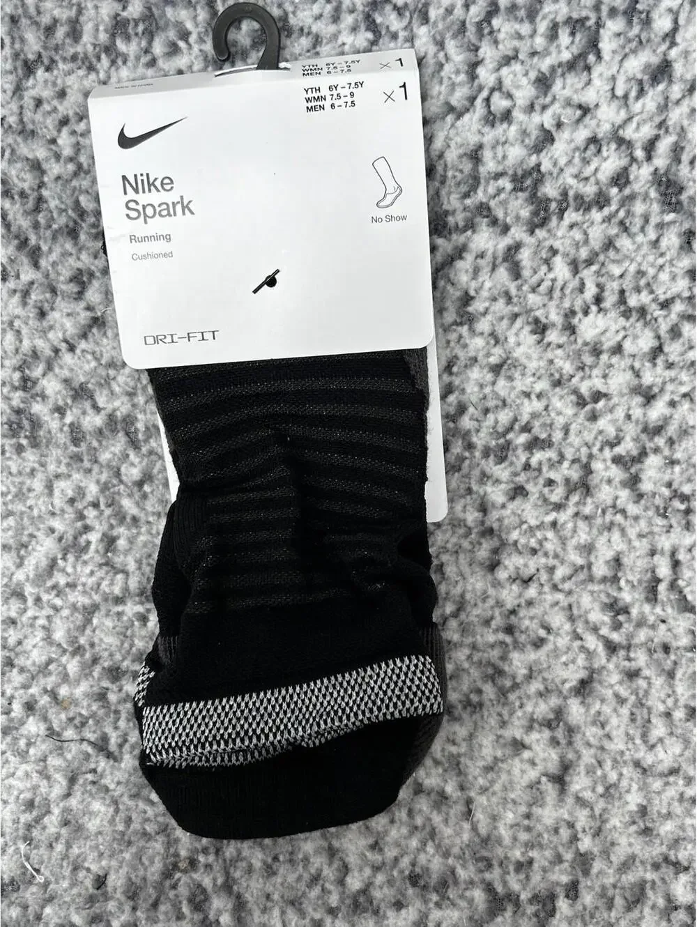 Nike Spark No Show Socks Black Dri-FIT Cushioned Wmns 7.5-9 Men 6-7.5